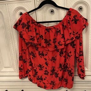 black and red ruffle top